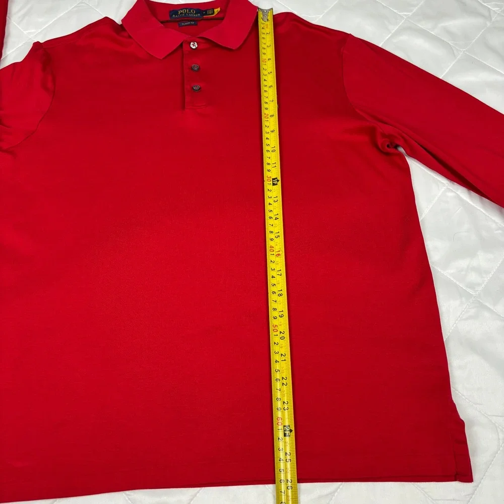 Polo Ralph Lauren Red‎ Long Sleeve Polo Shirt Mens M Classic Fit Multicolor Pony